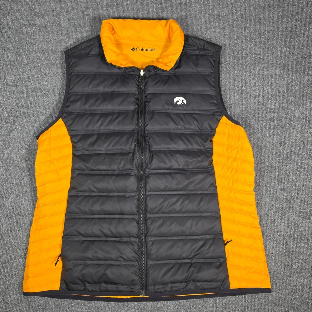 Columbia Iowa Hawkeyes Reversible Down Puffer Vest Men's XL Black Gold NCAA